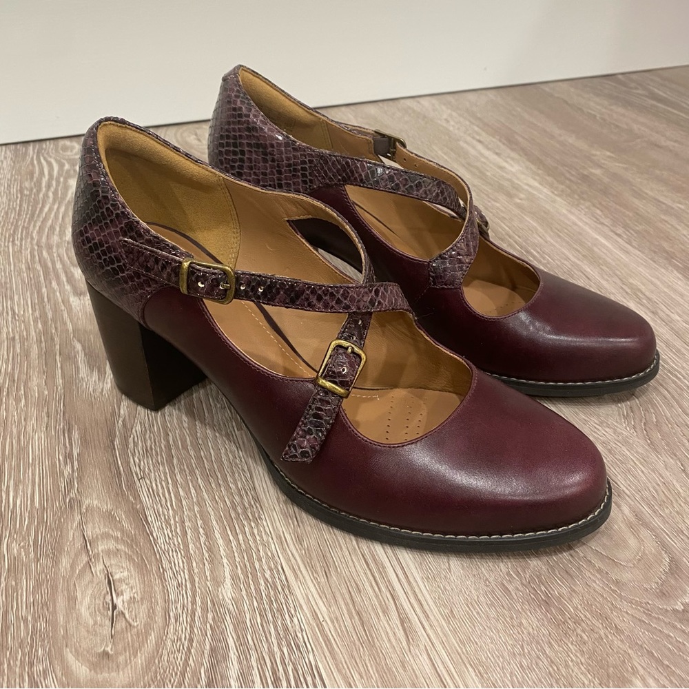 Clarks ‘Tarah Presley’ Cross Strap Mary Jane Heel Burgundy 9